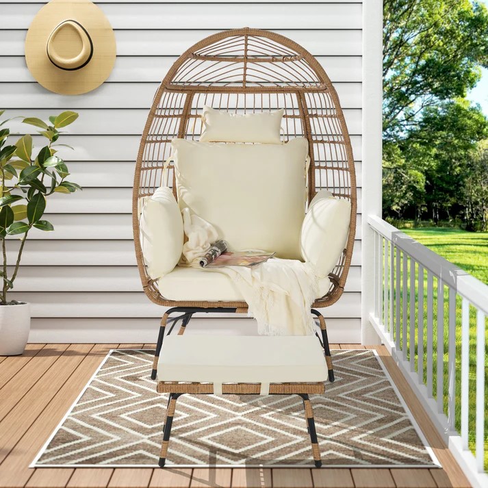 Oversized Rattan Egg Chair with Ottoman